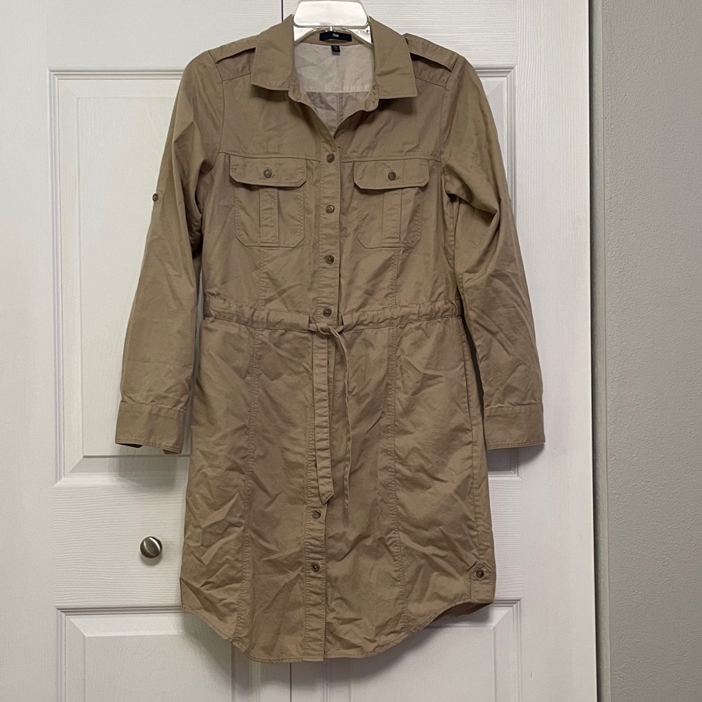 GAP Khaki Shirtdress XS Button Down Tan Dress